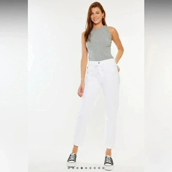 KanCan Denim - Kancan women’s Queens Ultra High Rise Slouch Fit White Drawstring Jeans size 30